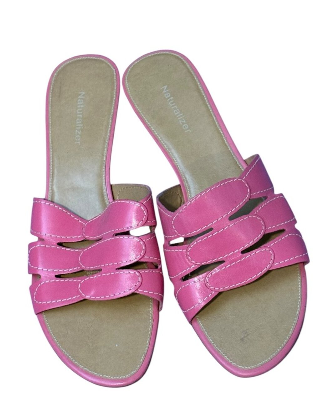 Naturalizer Pink Leather Slide Sandals – Size 10M – Comfort Wedge Heels